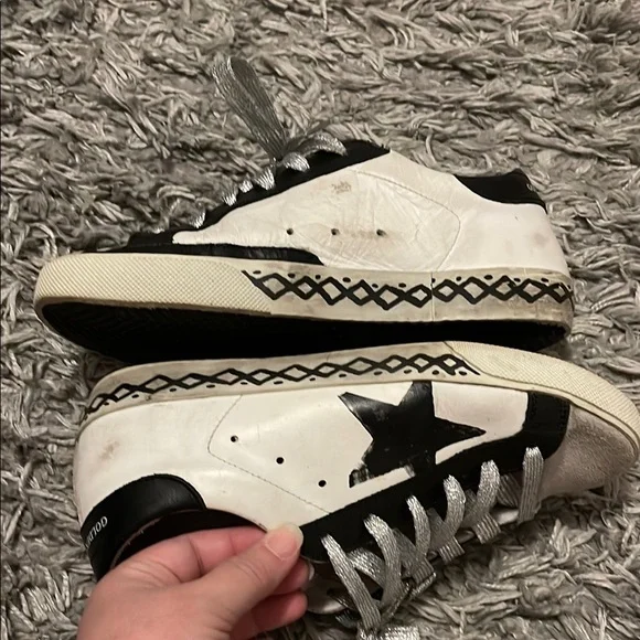 Golden Goose Black and White Distressed Sneakers - Picture 5 of 9
